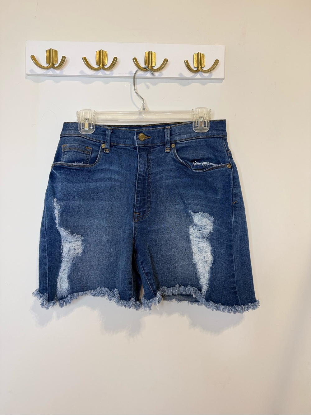 Venus Womens Distressed Denim Shorts Size 10 Medium Wash Blue